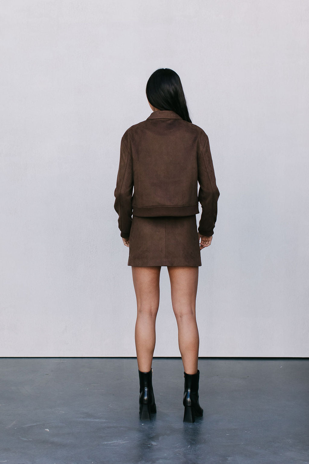 Jetta Mini Skirt - Chocolate Brown Suede Look