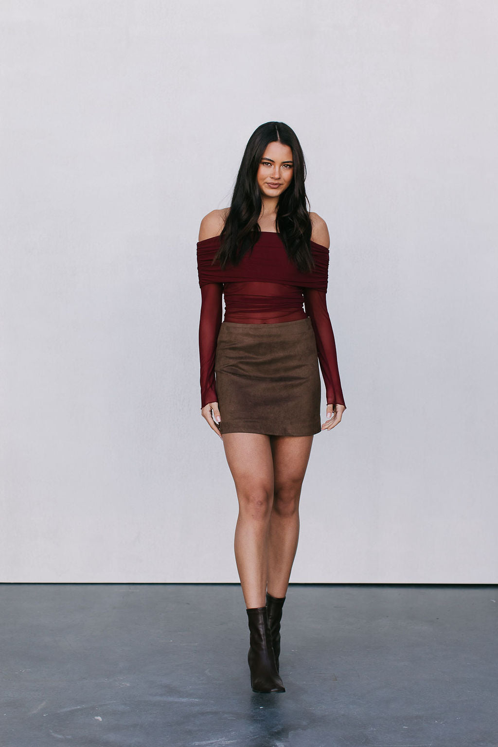 Jetta Mini Skirt - Chocolate Brown Suede Look