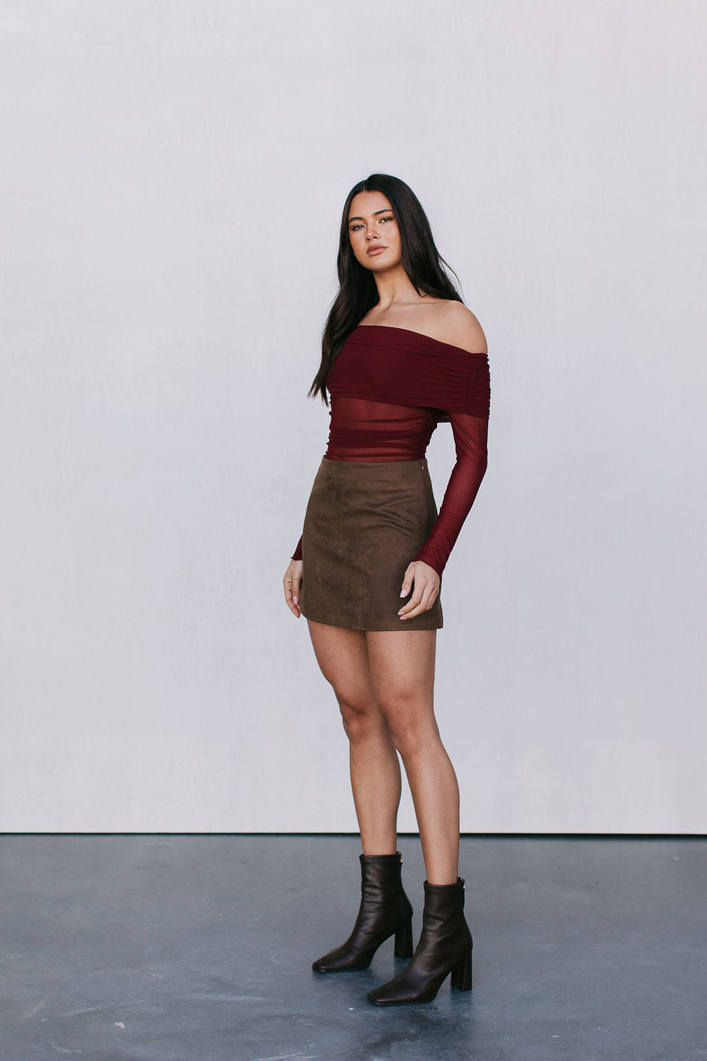 Jetta Mini Skirt - Chocolate Brown Suede Look