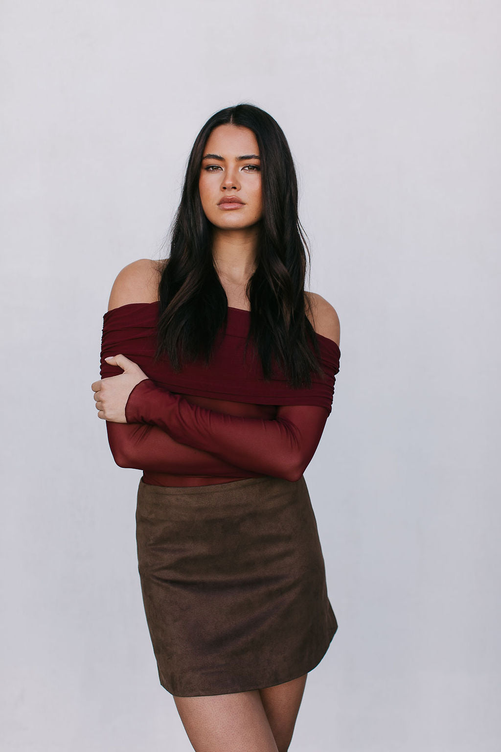 Jetta Mini Skirt - Chocolate Brown Suede Look