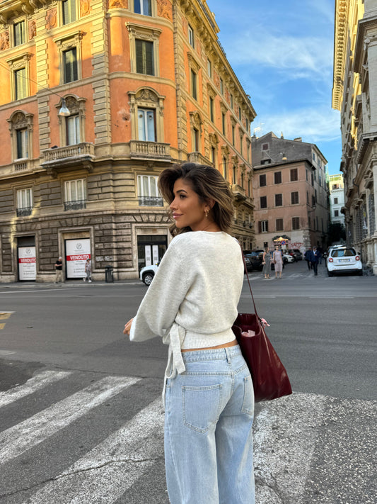 Wool blend wrap cardigan - light grey