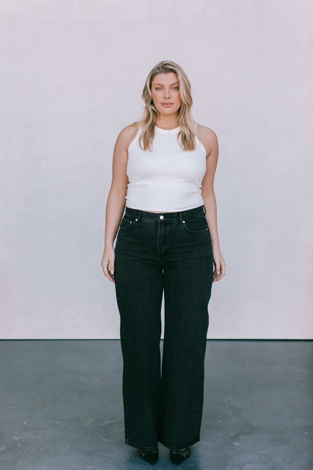 Carissa Wide Leg Jeans - Washed Black