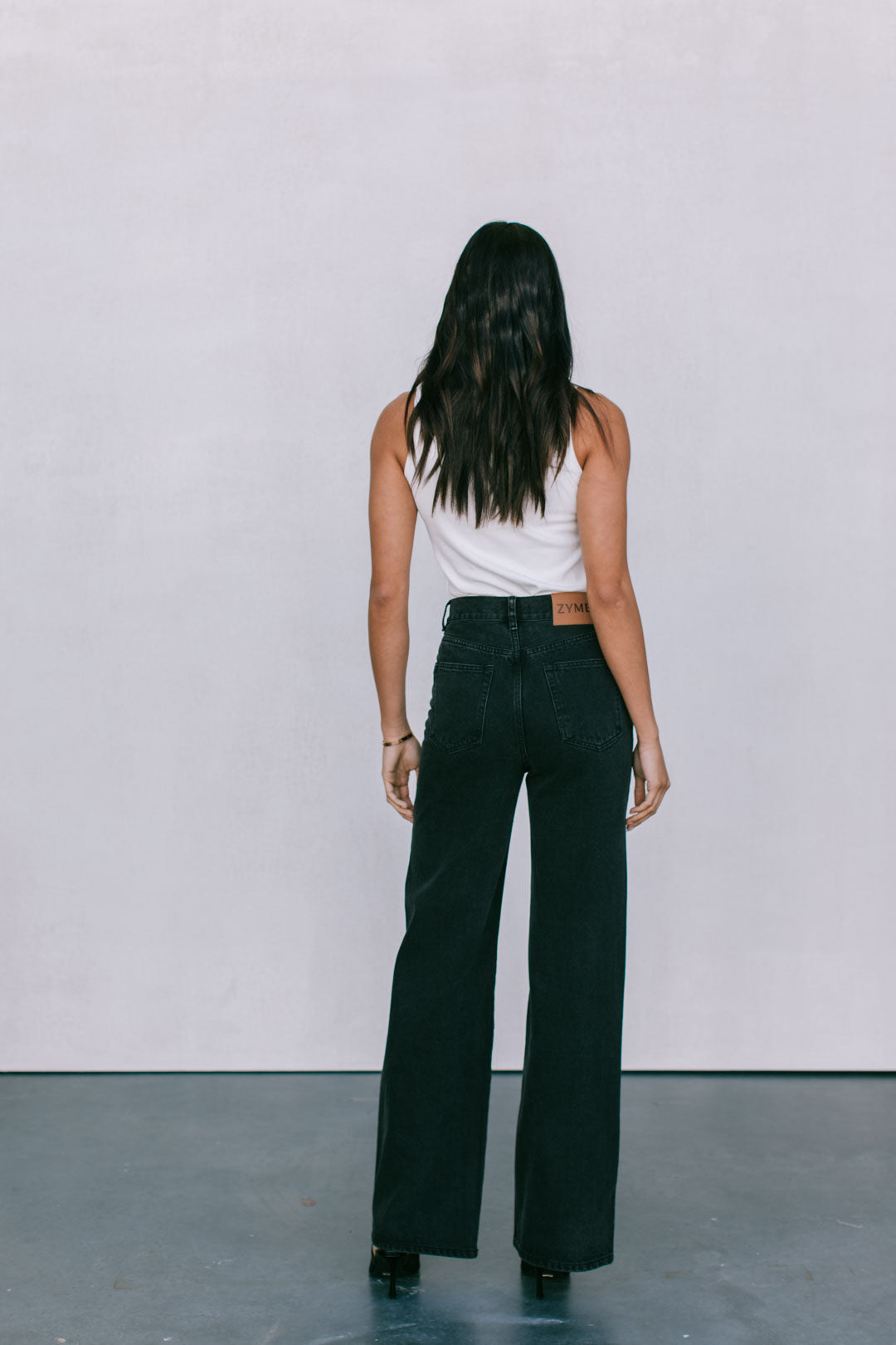 Carissa Wide Leg Jeans - Washed Black