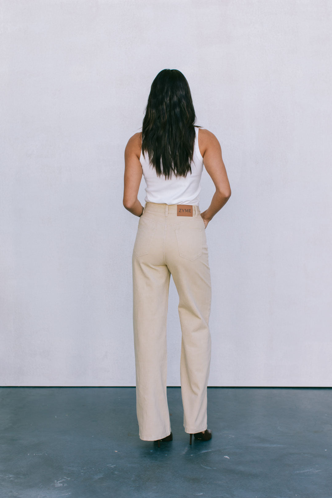 Carissa Wide Leg Denim Jeans - Sand