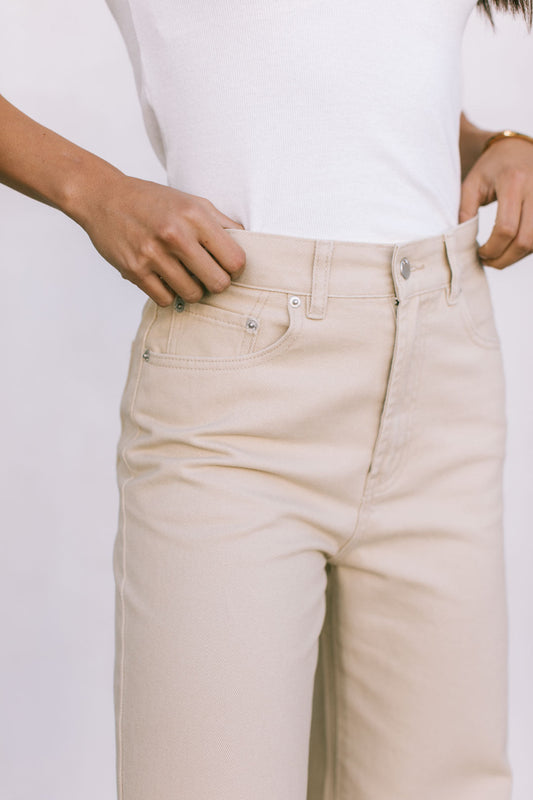 Carissa Wide Leg Denim Jeans - Sand