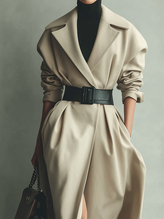 Women's Beige Waist Thin Coat MDA2608H7T