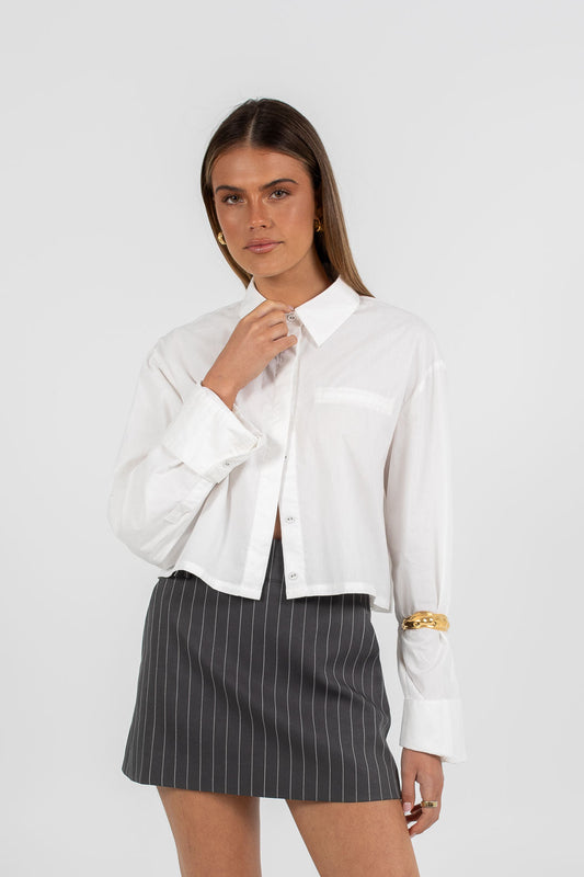 COMING SOON - Jolie Mini Skirt - Charcoal Grey Pinstripe