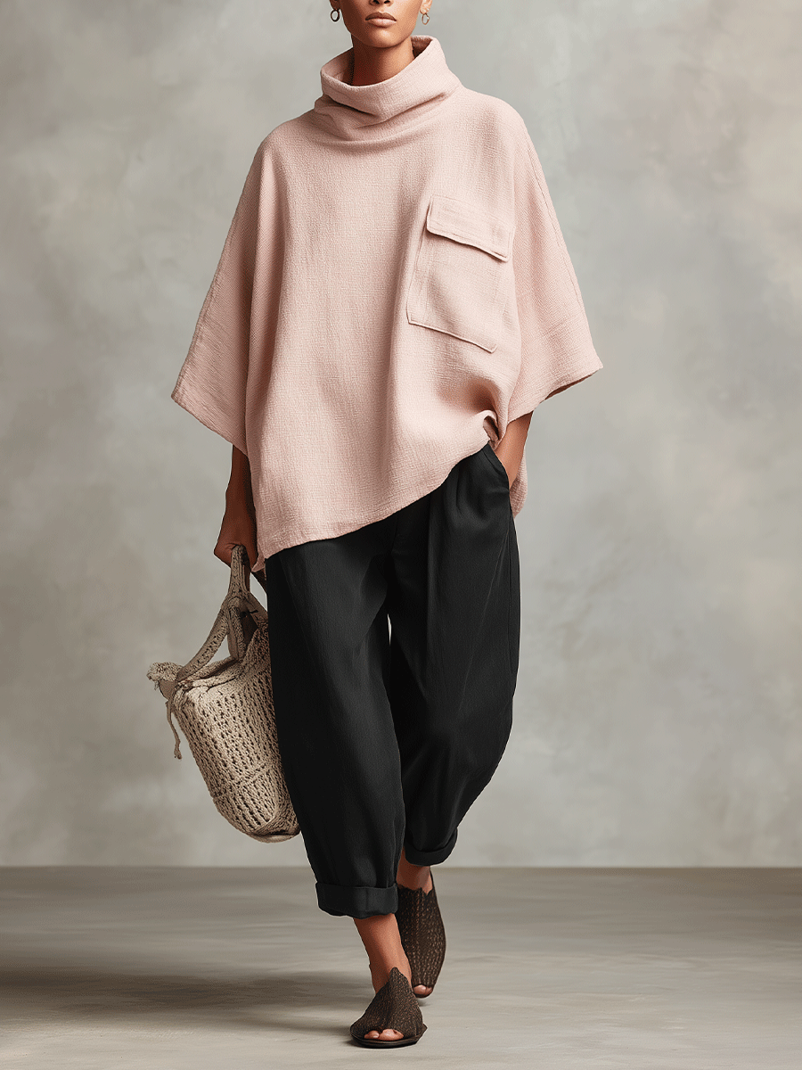 Women's Pink Bohemian Linen Blend Tie Pocket Straight-Leg Two-Piece Suit MDA0414I7I