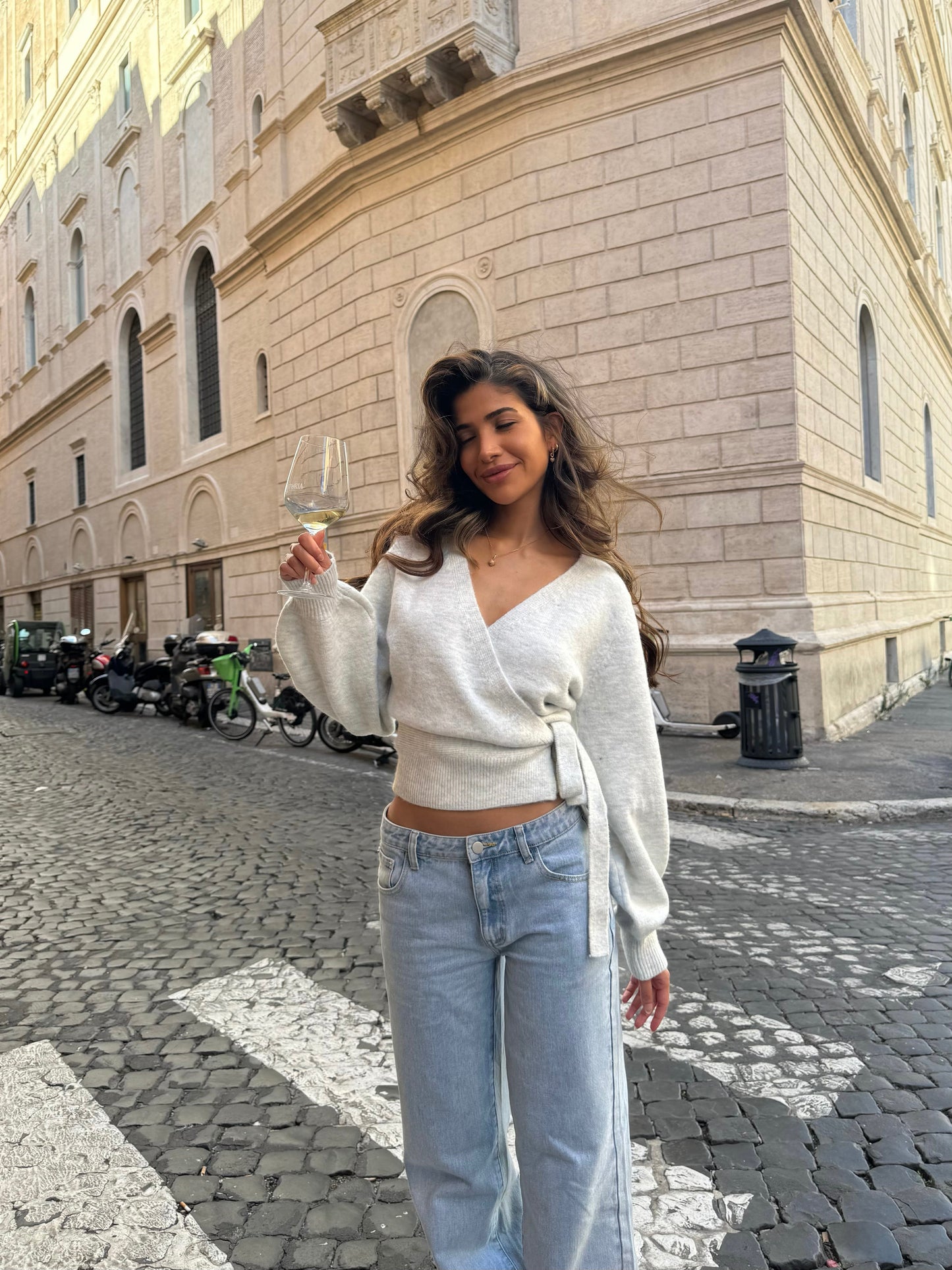 Wool blend wrap cardigan - light grey