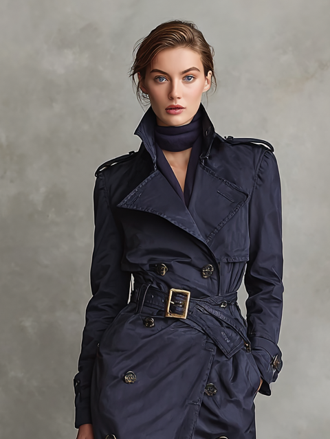 Women's Fashion Lapel Double Breasted Belt Trench Coat MDA2533H4Y