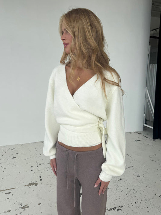 Wool blend wrap cardigan - White