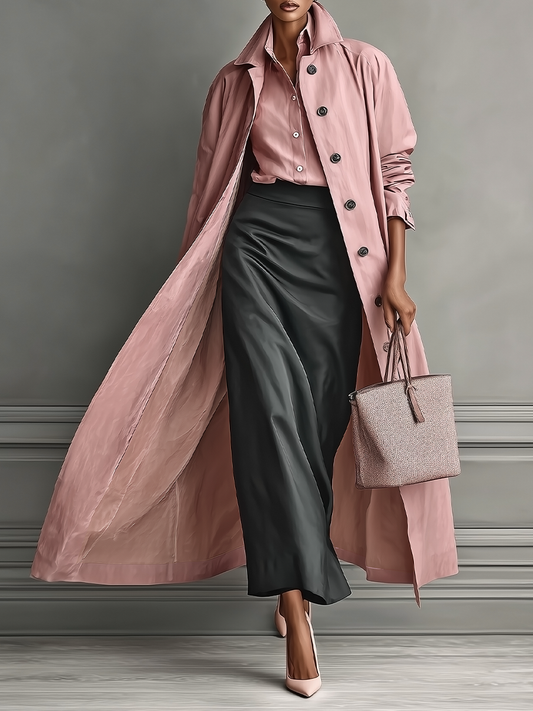 Women's Gray-pink Cotton Blend Casual Long Coat MDA2921H3T