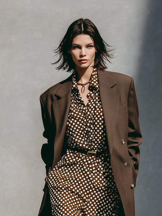 Women's Brown Elegant Cotton - Blend Double - Breasted Long Coat MDA2787H1I