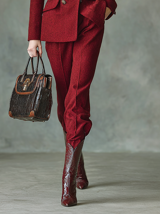 Women's Vintage Tweed Blend Double-Breasted Waisted Blazer Straight-Leg Pants Set MDA2758H9Y