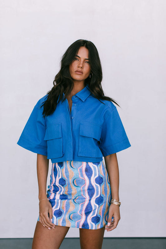 Apella Cropped Shirt - Cobalt Blue