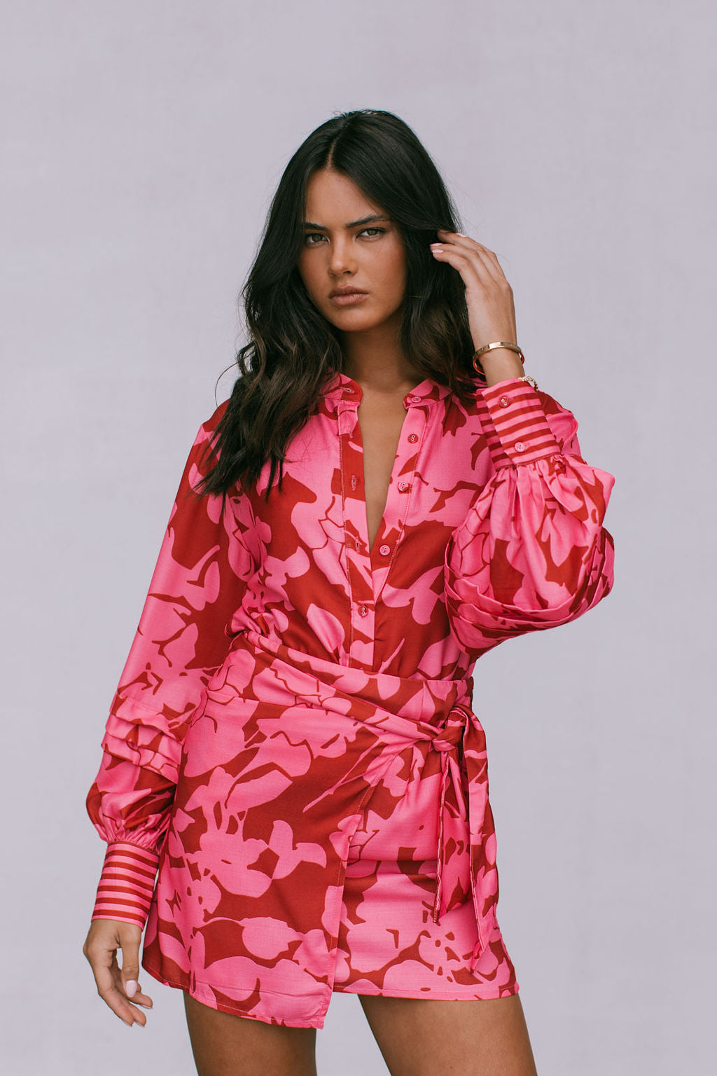 Chicago Billowed Shirt - Plum Floral Print