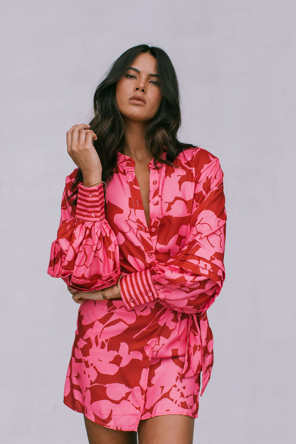 Chicago Billowed Shirt - Plum Floral Print
