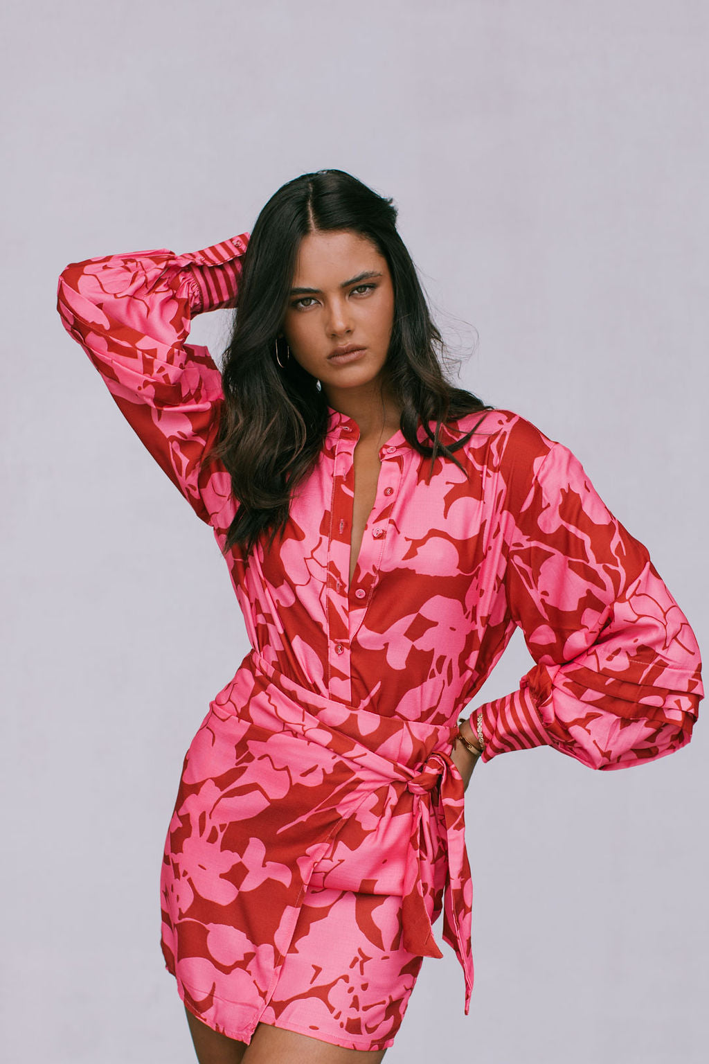 Chicago Billowed Shirt - Plum Floral Print