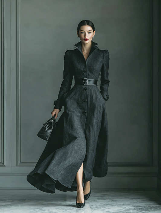 Women's Black Blend Stand Collar Trench Coat MDA2665H7T