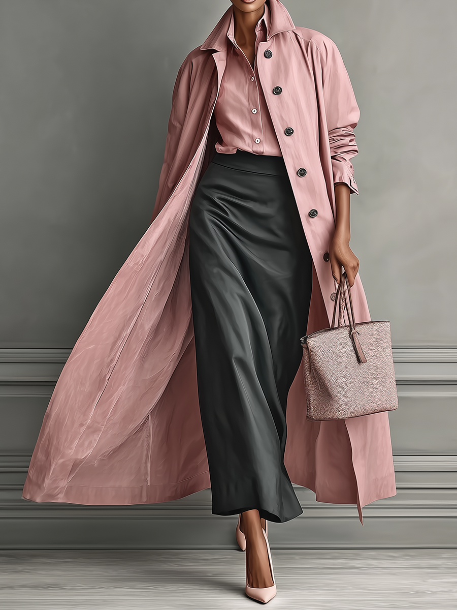 Women's Gray-pink Cotton Blend Casual Long Coat MDA2921H3T