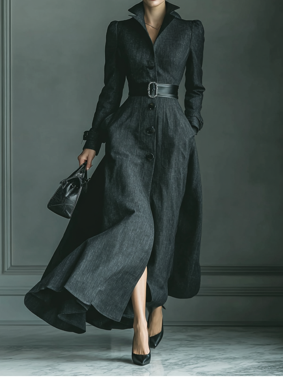Women's Black Blend Stand Collar Trench Coat MDA2665H7T