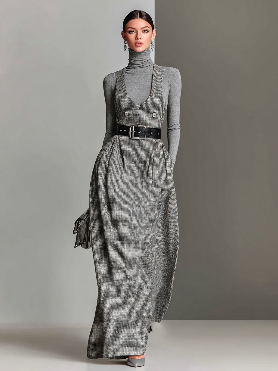 Women's Plaid Tank Maxi Dress (Without Belt) MDA2596H7Y