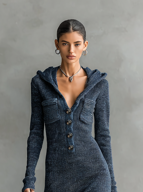 Women's Slim-fit Hooded Knitted Maxi Dress MDA1451H6Y