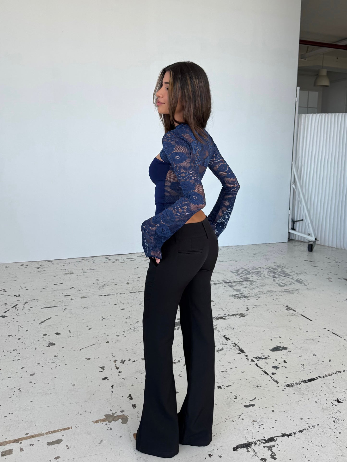 Lara lace long sleeve top - Dark blue