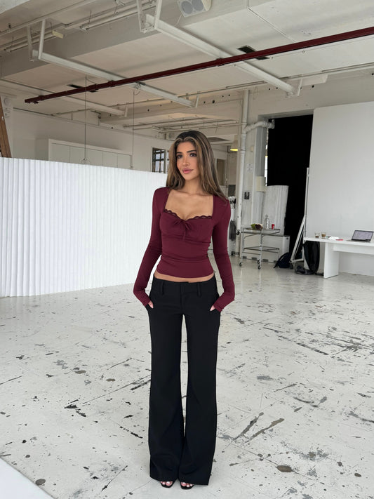 Bow basic lace top - Burgundy