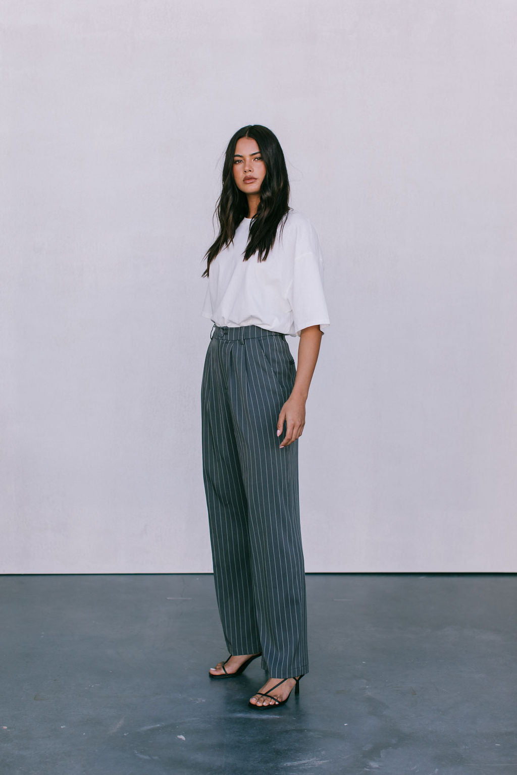 Cerlah Tailored Pants - Charcoal Grey Pinstripe