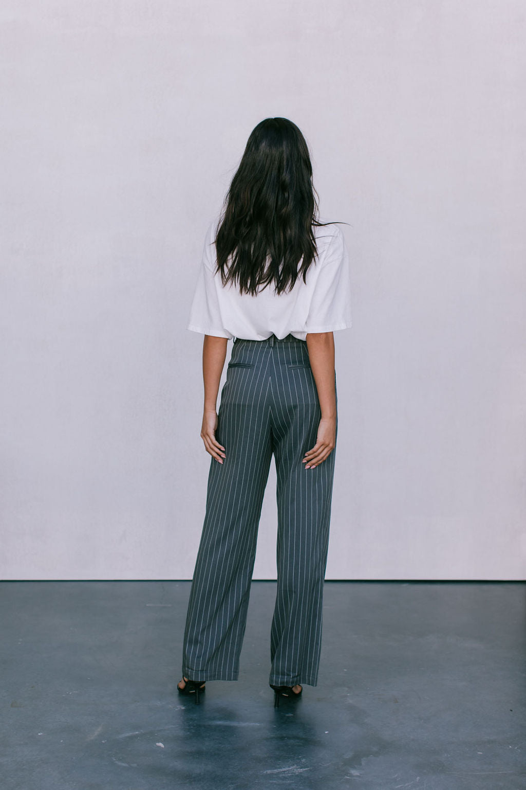 Cerlah Tailored Pants - Charcoal Grey Pinstripe