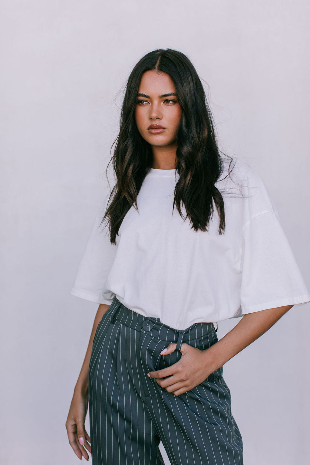 Cerlah Tailored Pants - Charcoal Grey Pinstripe