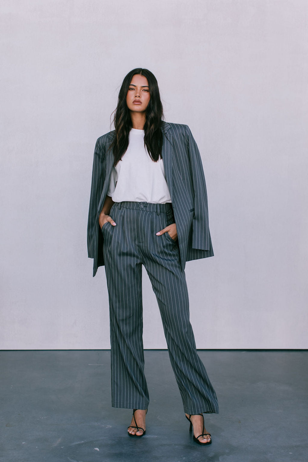Cerlah Tailored Pants - Charcoal Grey Pinstripe