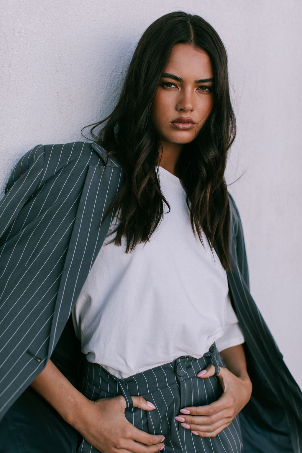 Cerlah Tailored Pants - Charcoal Grey Pinstripe