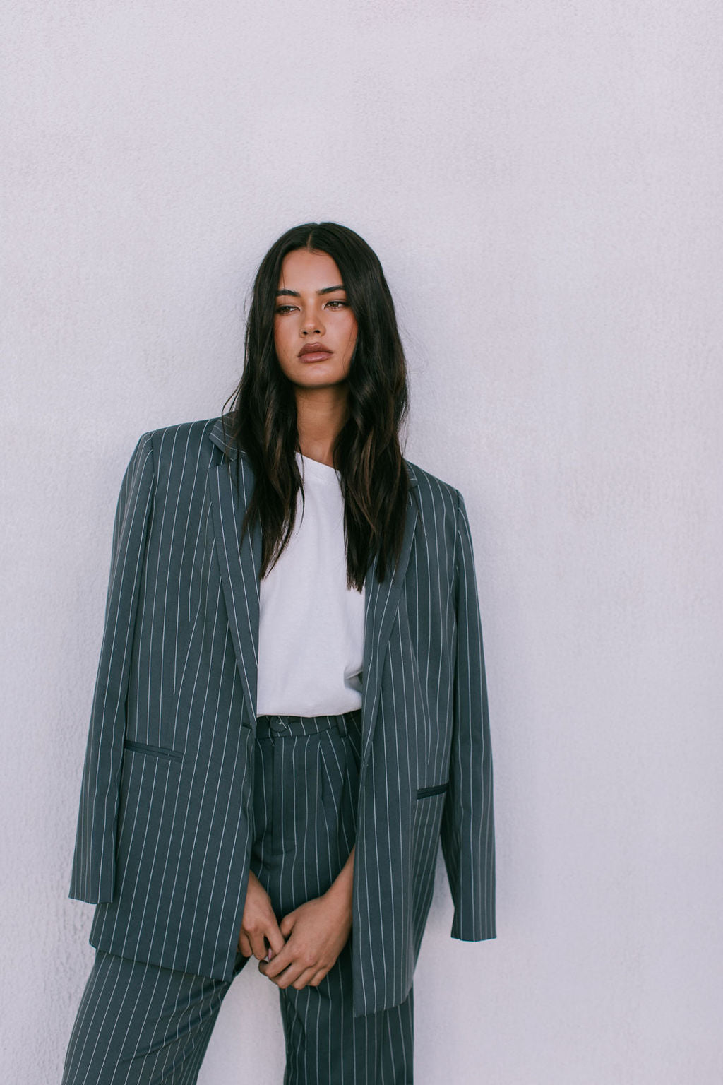 Quade Tailored Blazer - Charcoal Grey Pinstripe