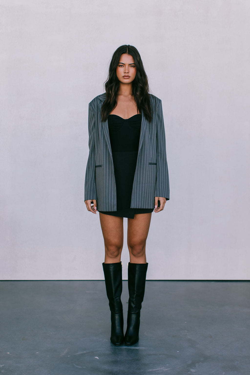 Quade Tailored Blazer - Charcoal Grey Pinstripe