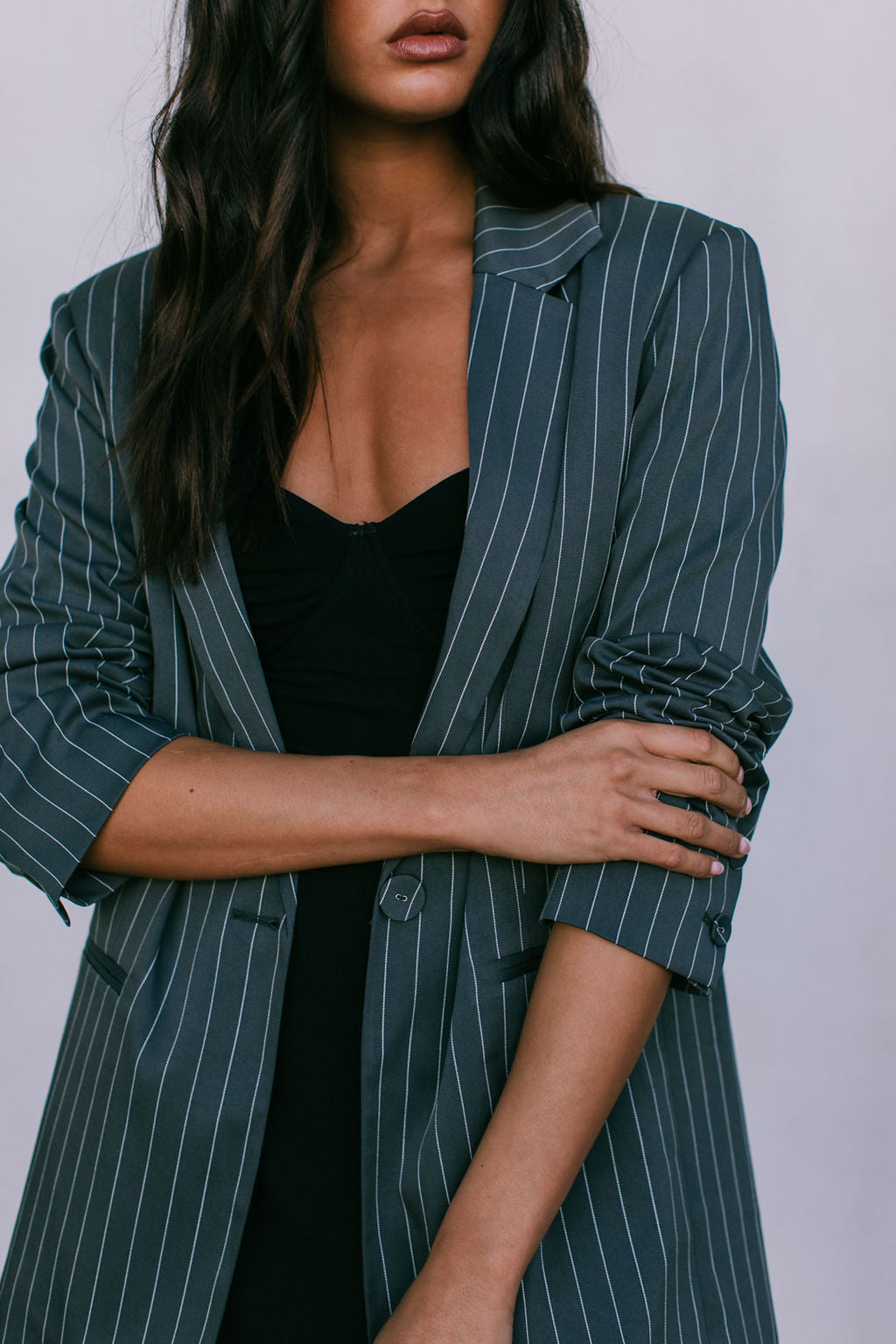 Quade Tailored Blazer - Charcoal Grey Pinstripe
