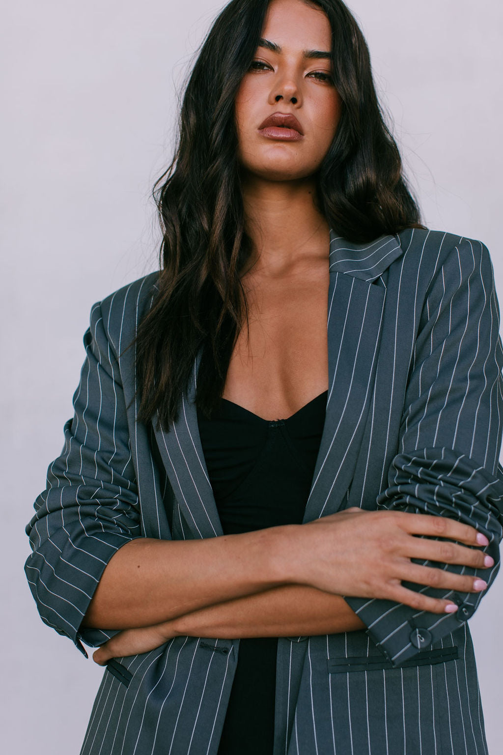 Quade Tailored Blazer - Charcoal Grey Pinstripe