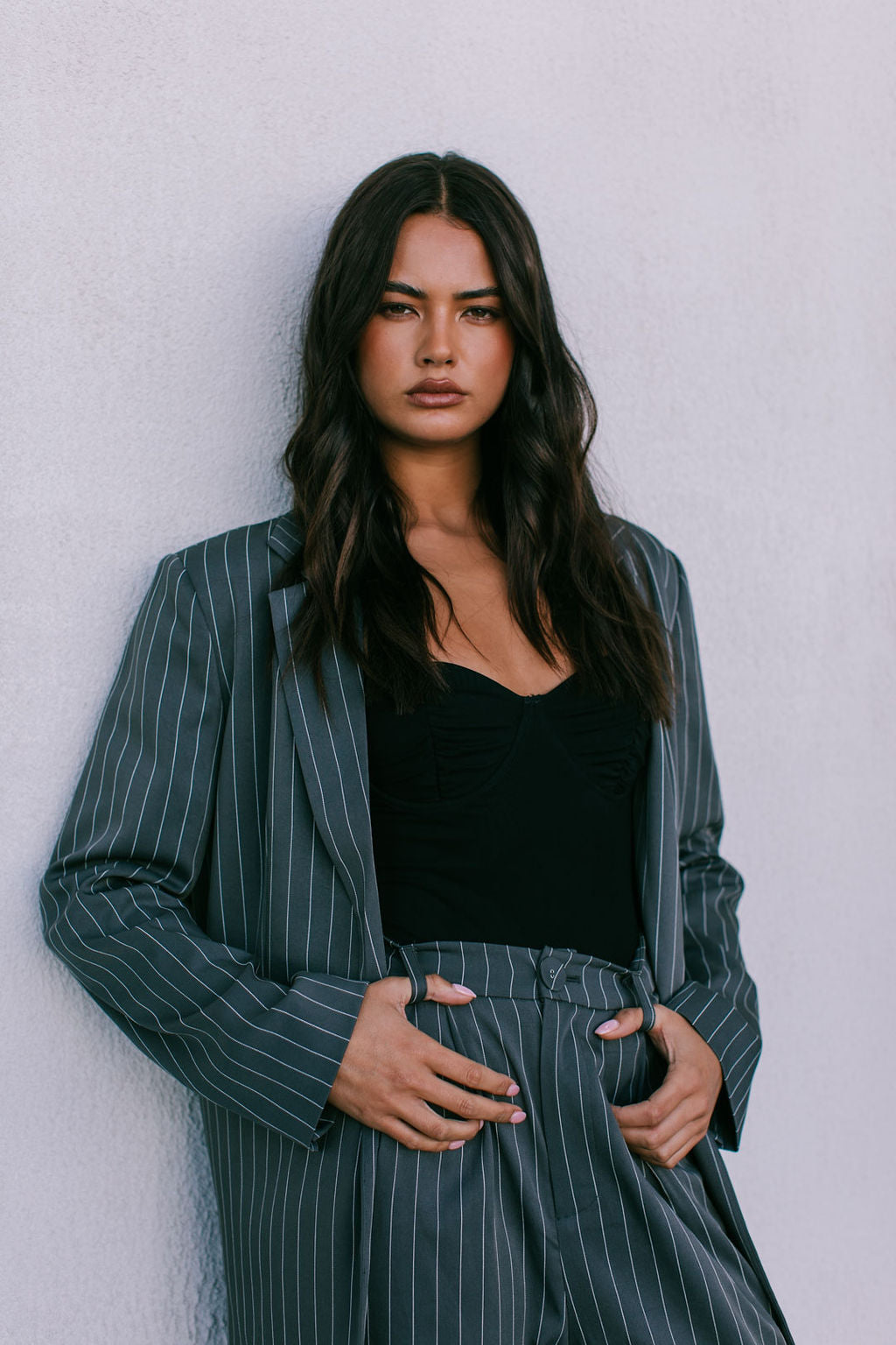 Cerlah Tailored Pants - Charcoal Grey Pinstripe