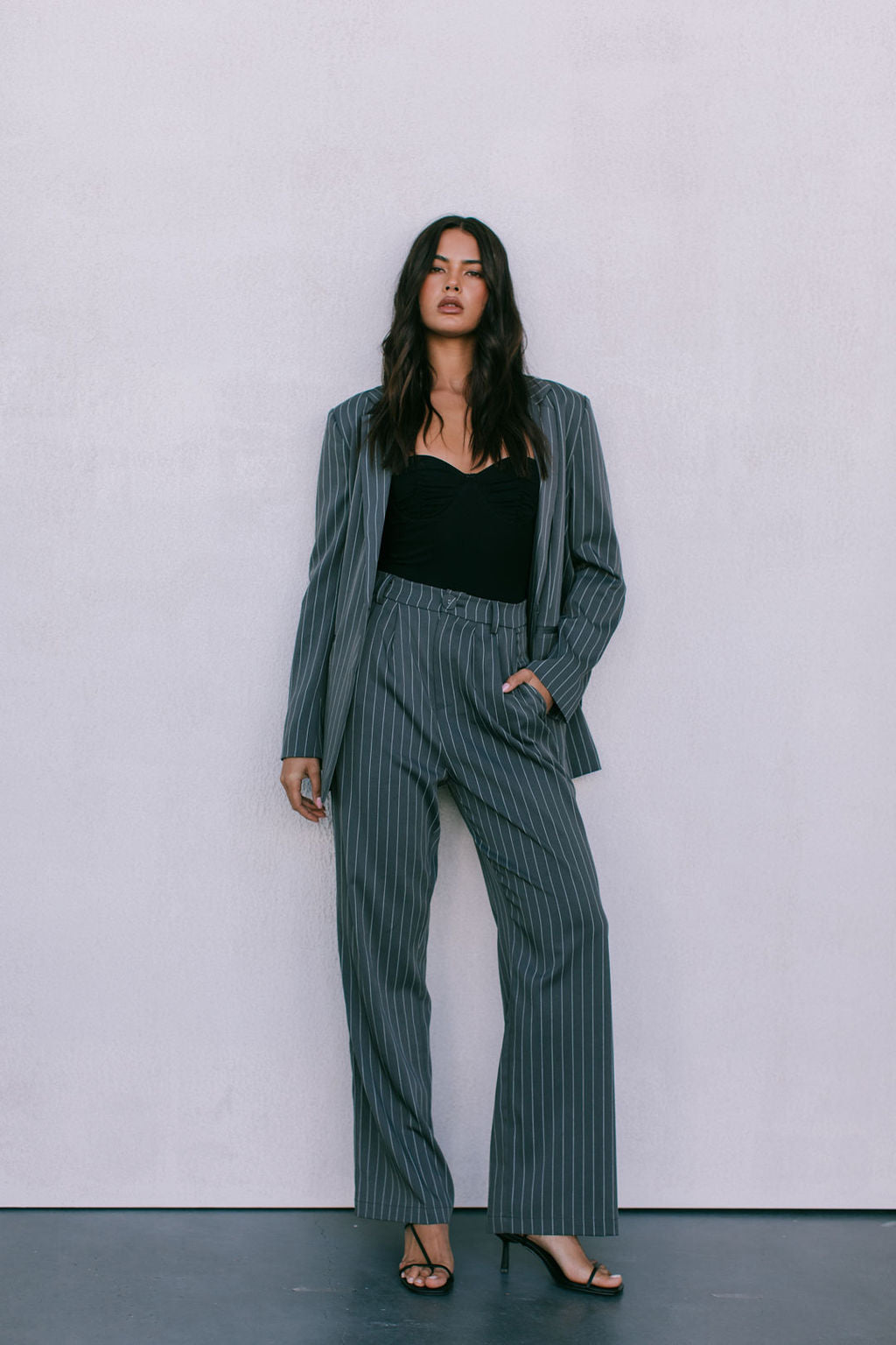 Quade Tailored Blazer - Charcoal Grey Pinstripe