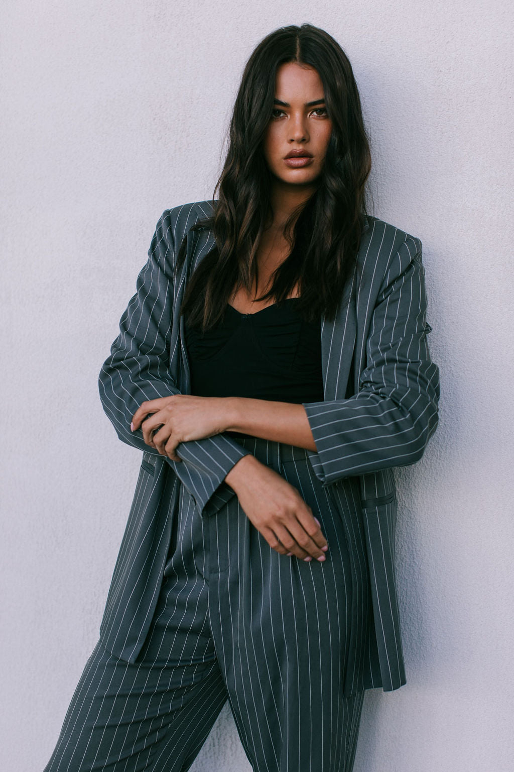 Quade Tailored Blazer - Charcoal Grey Pinstripe