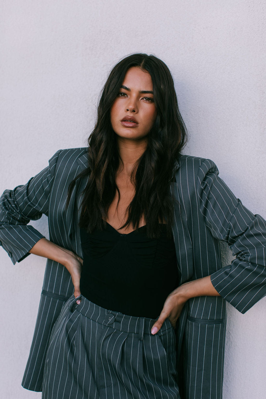 Quade Tailored Blazer - Charcoal Grey Pinstripe