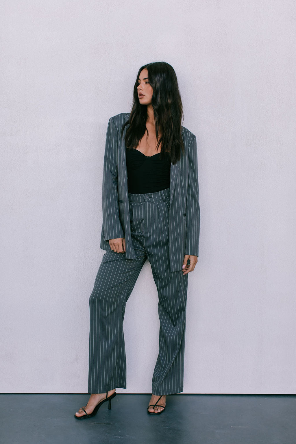 Quade Tailored Blazer - Charcoal Grey Pinstripe