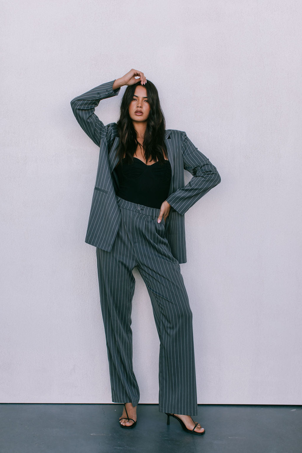 Cerlah Tailored Pants - Charcoal Grey Pinstripe