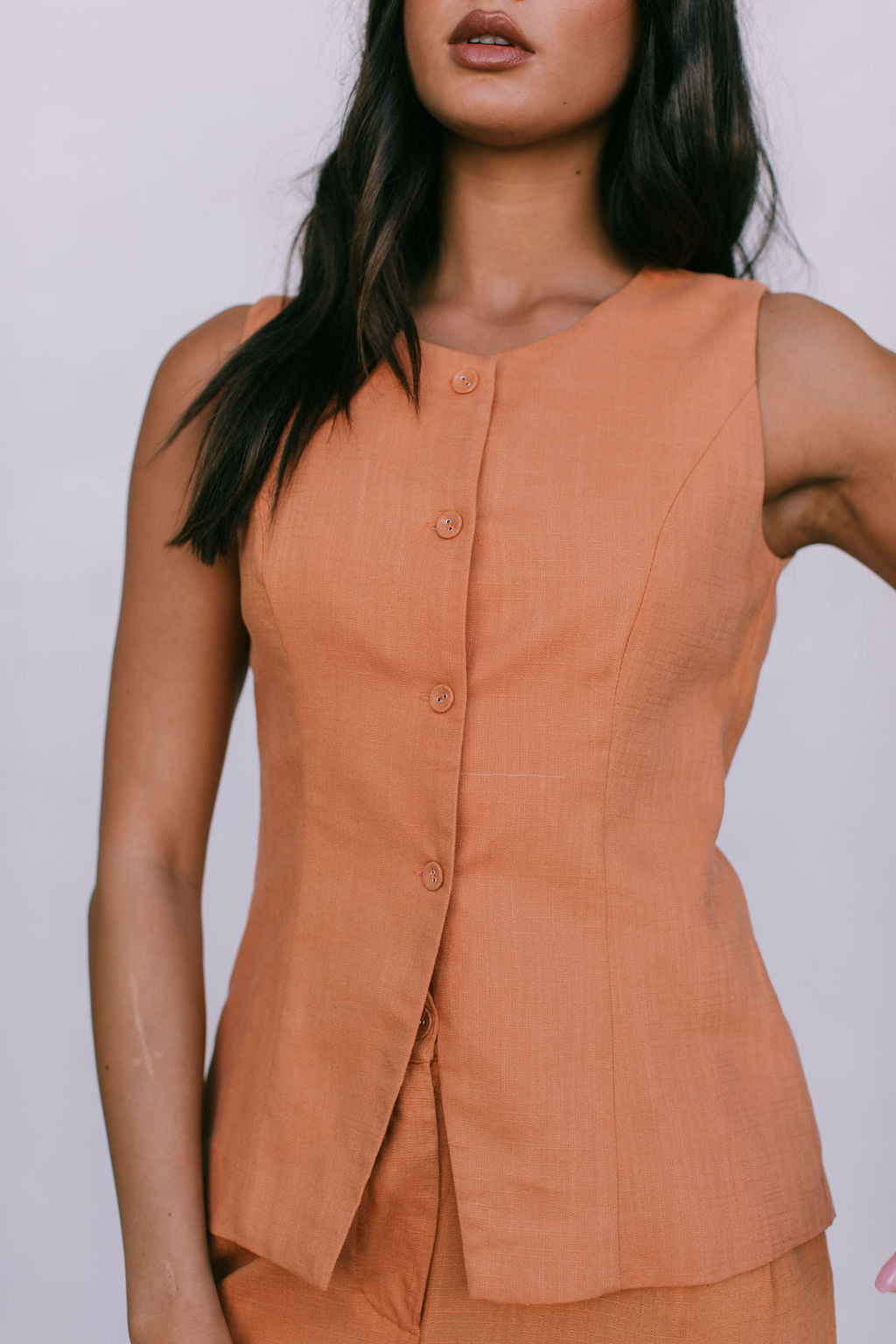 Virgo Tailored Vest - Rust Linen