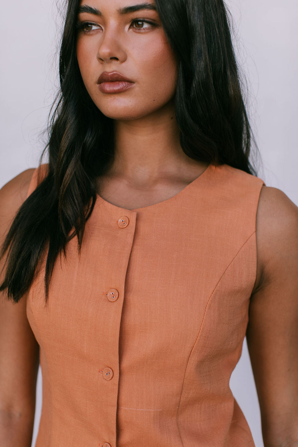 Virgo Tailored Vest - Rust Linen