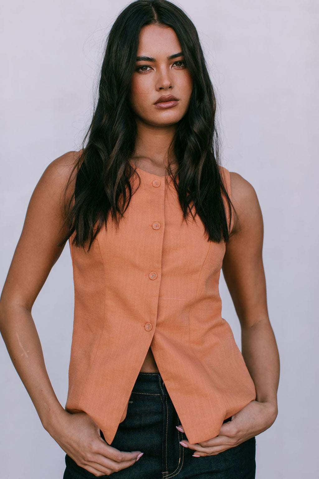 Virgo Tailored Vest - Rust Linen