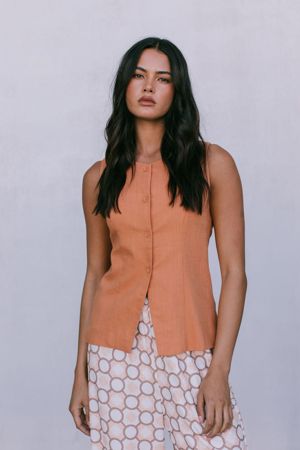 Virgo Tailored Vest - Rust Linen