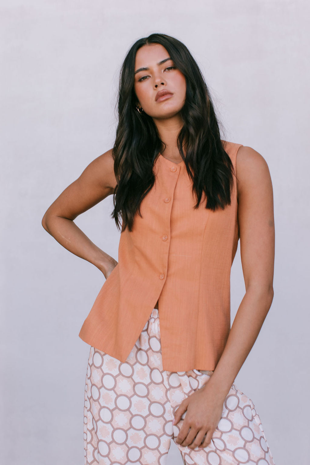 Virgo Tailored Vest - Rust Linen