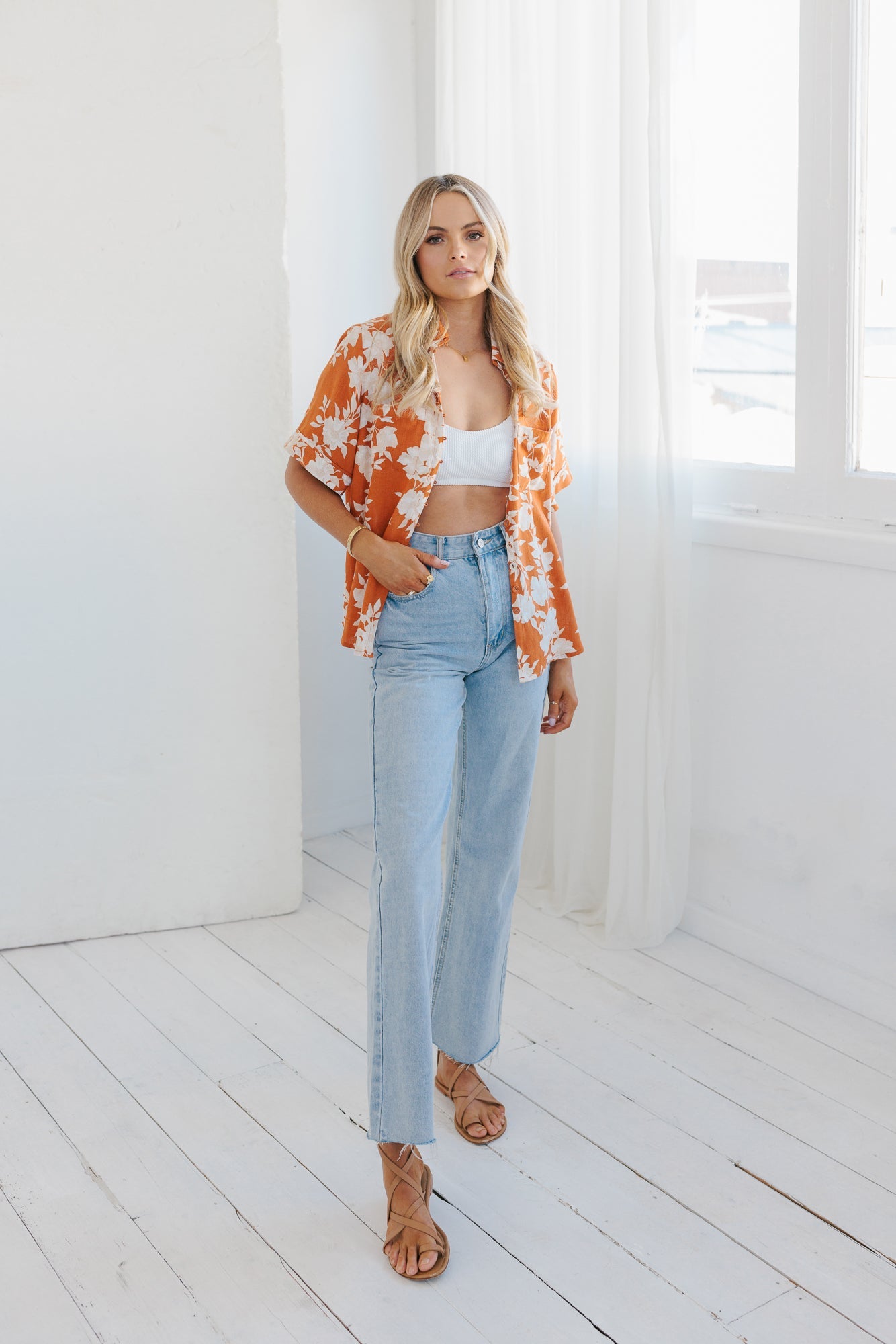 Giorno Relaxed Shirt - Auburn/Beige Floral Print